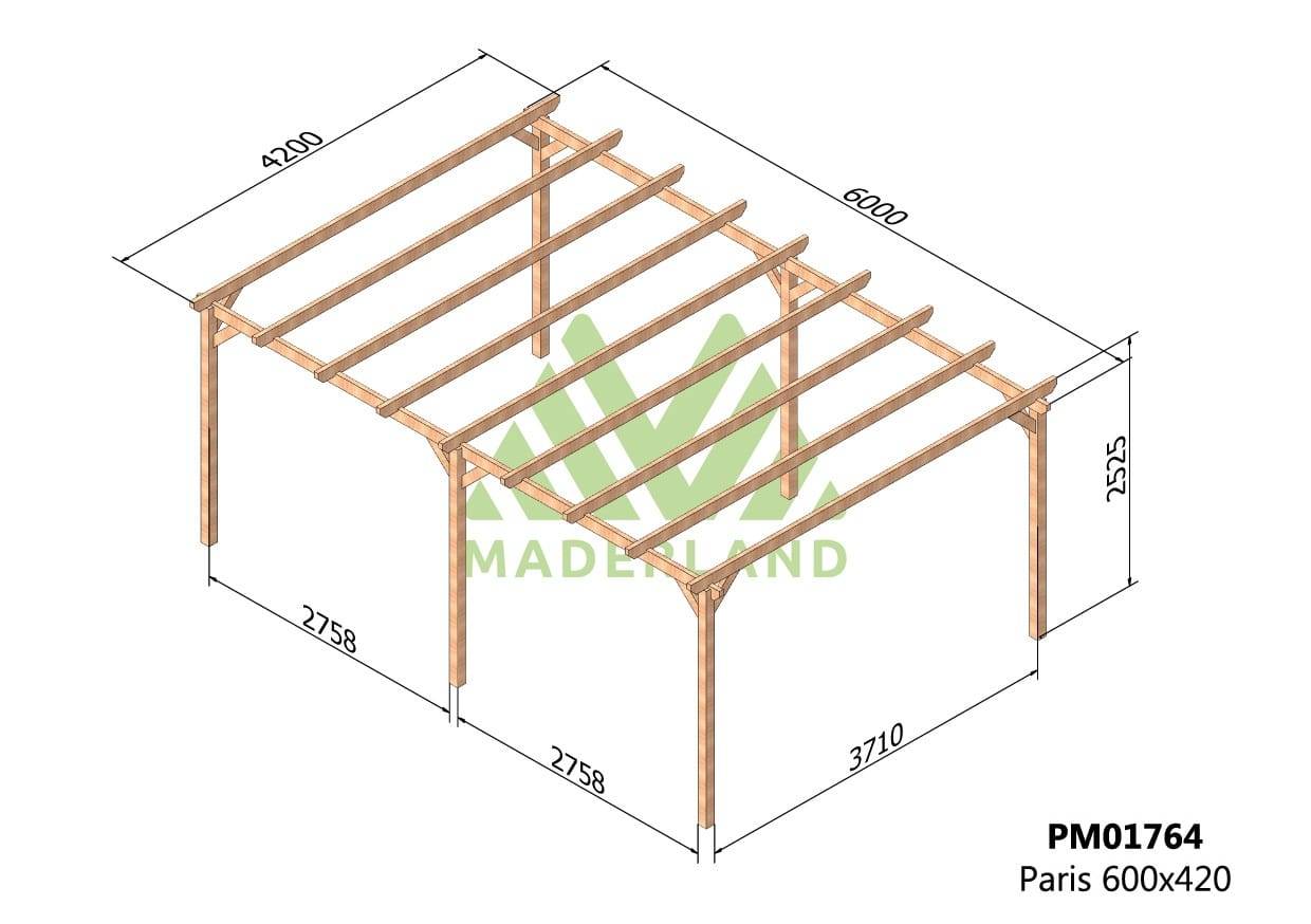 Pergola bois PARIS • 600x420 cm • traité • très résistant - Image 2