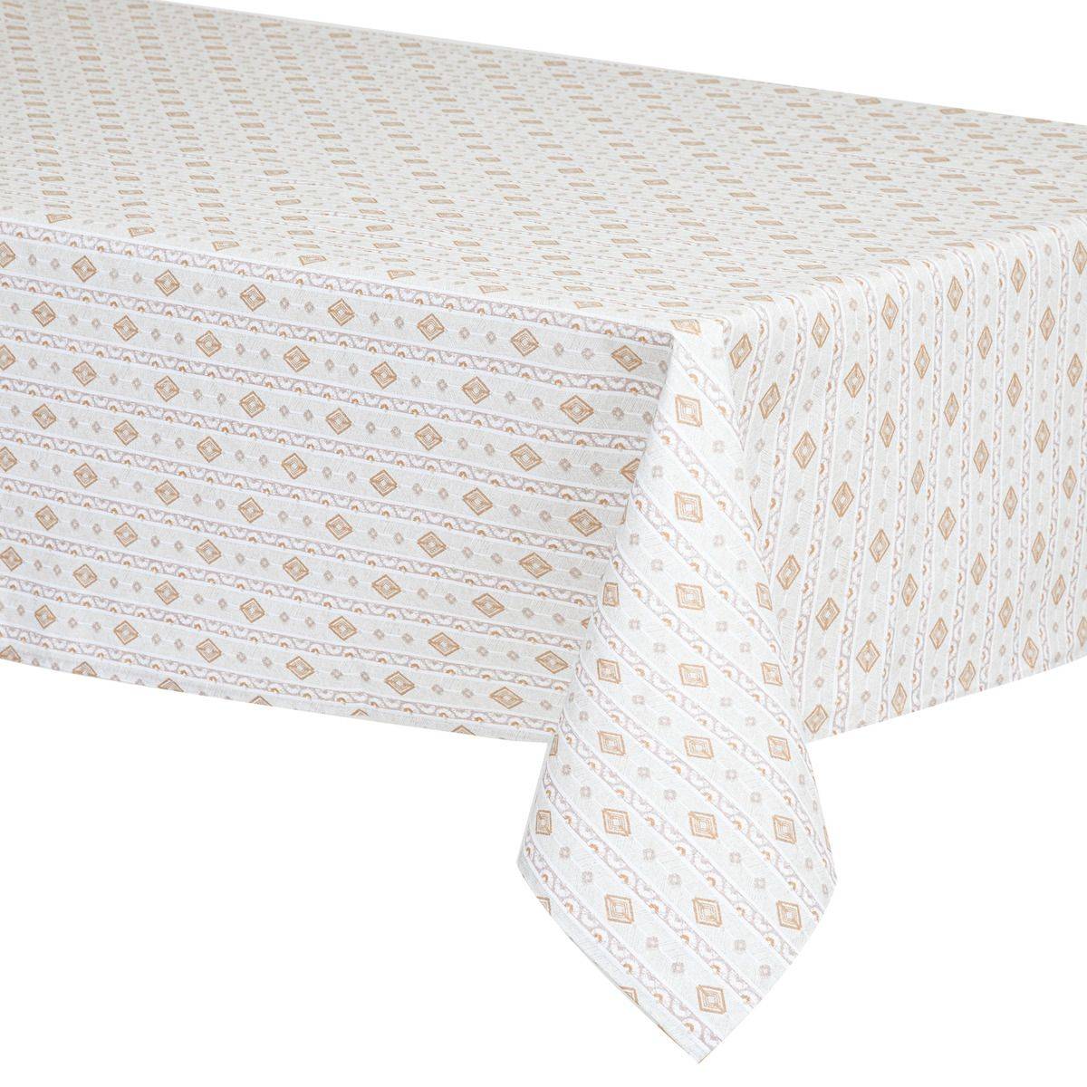 Nappe en polycoton Beige Ocre et Blanc 150 x 250 cm - Image 1