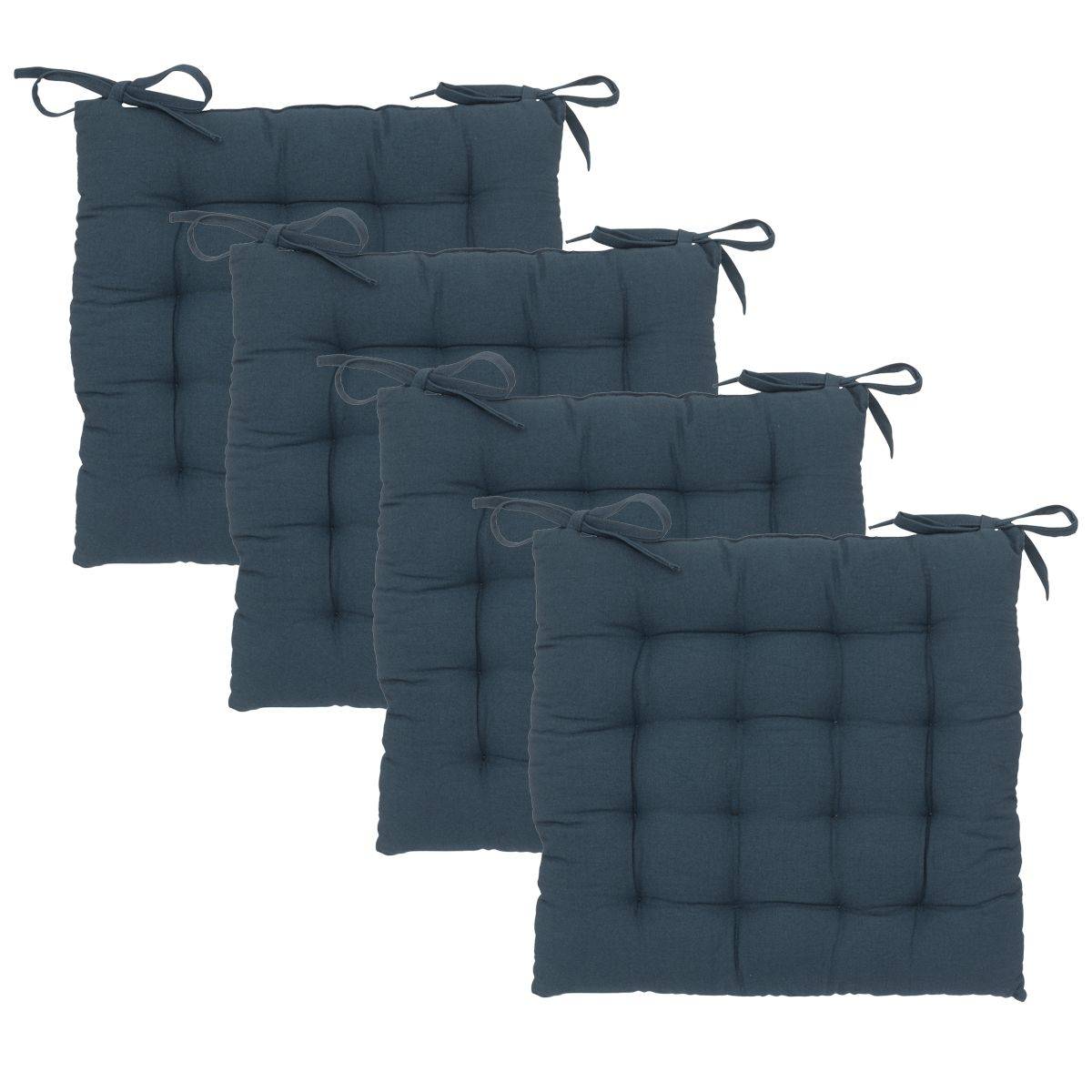 Lot de 4 Galettes de chaise en Coton Bleu egeen 38 x 38 cm - Image 1