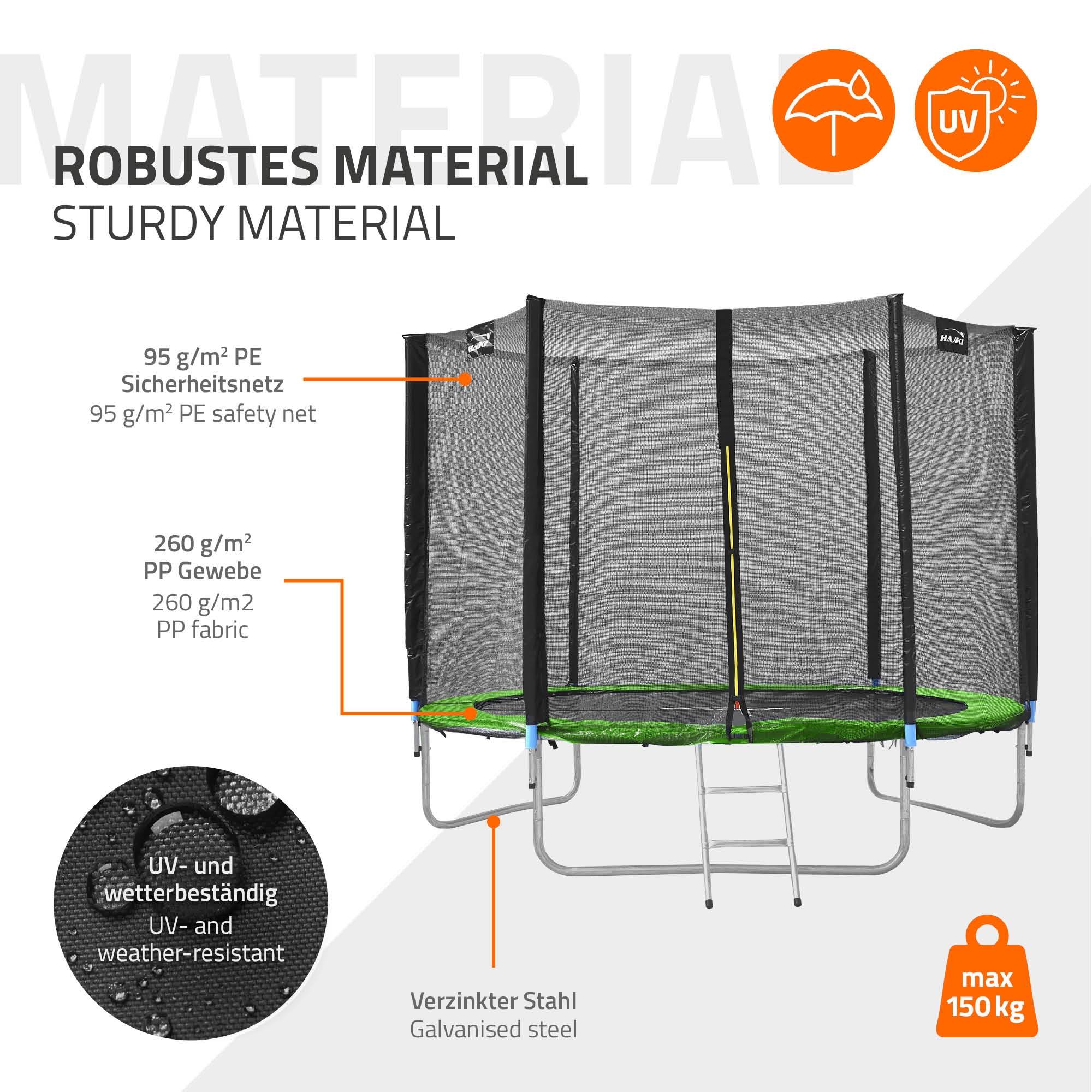 Trampoline de jardin avec filet de sécurité et échelle set complet vert Ø 244 cm - Image 7