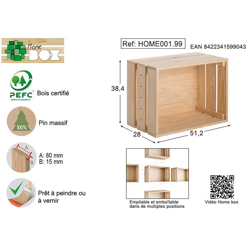 Caisse en pin massif modulable Home box Grande - Image 3