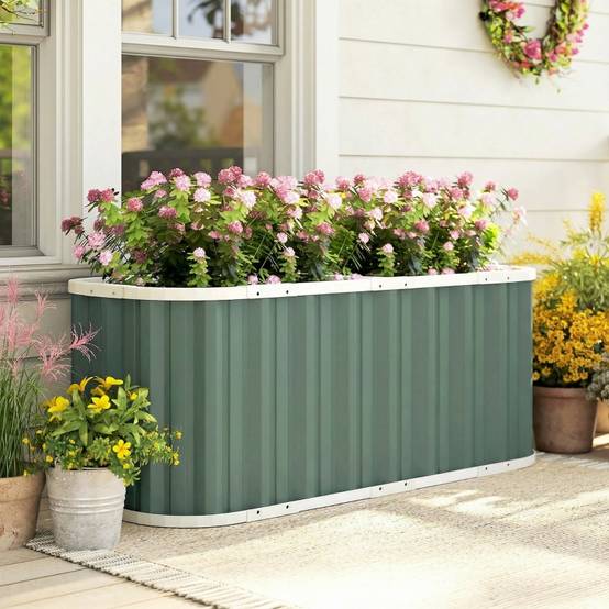 Carré potager surélevé en acier galvanisé pour jardin profond 136x53x61cm Vert - ComfortXL Outdoor Living - Image 1