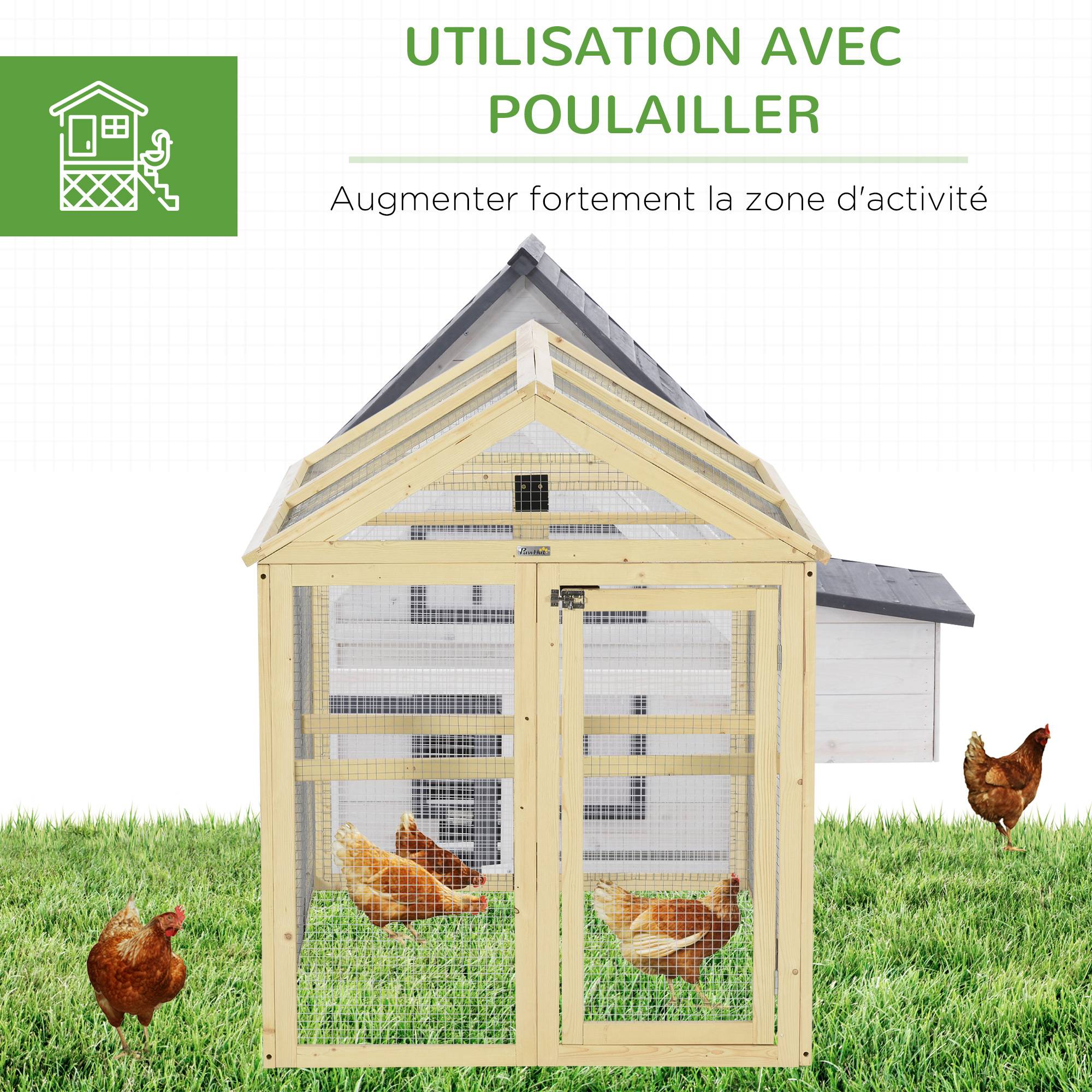 Enclos pour volailles bois naturel 140 x 88.5 x 106 cm - PANGIVO - Image 8