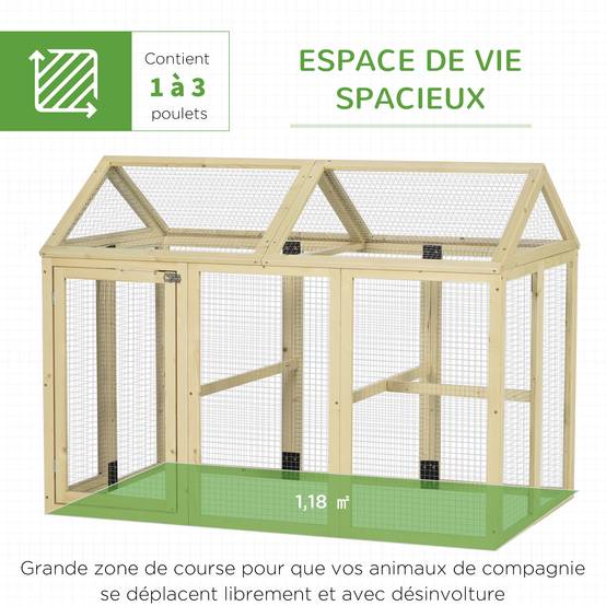 Enclos pour volailles bois naturel 140 x 88.5 x 106 cm - PANGIVO - Image 6