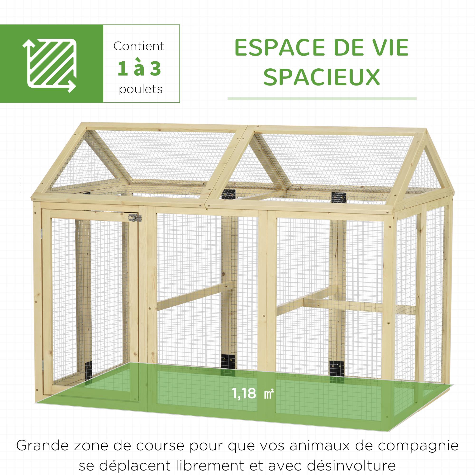 Enclos pour volailles bois naturel 140 x 88.5 x 106 cm - PANGIVO - Image 6