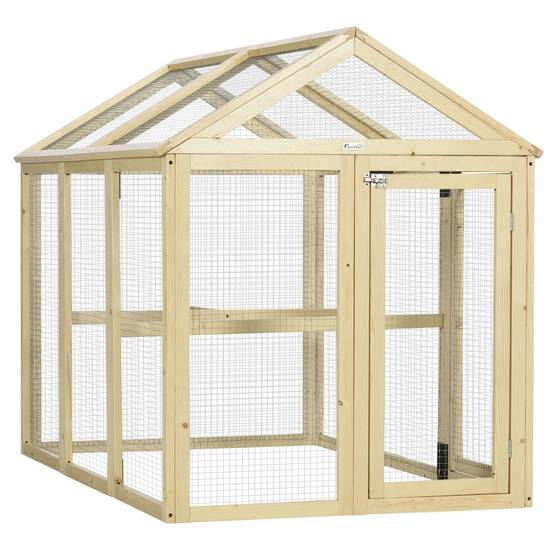 Enclos pour volailles bois naturel 140 x 88.5 x 106 cm - PANGIVO - Image 2