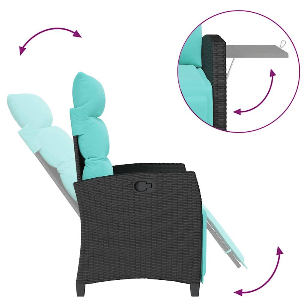 PANGIVO - Chaise de jardin inclinable avec table d'appoint noir polyrotin 65 x 58 x 94 cm, Poids :13.55kg - PANGIVO - Image 7