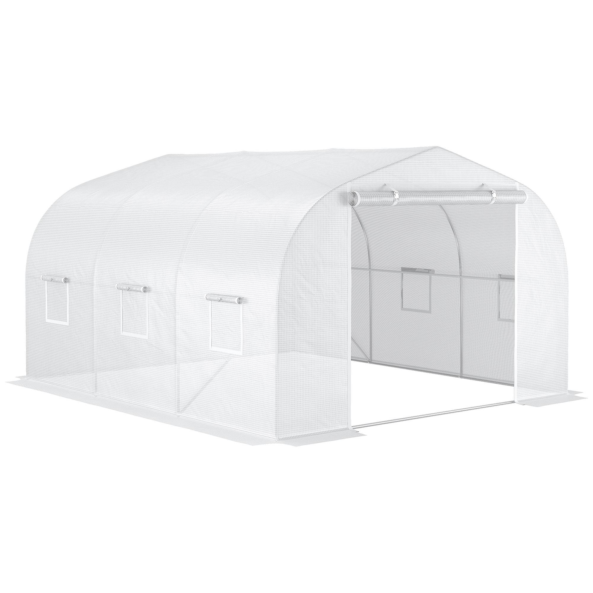 Serre de jardin serre tunnel de Jardin dim. 3,5L x 3l x 2H m Porte + 6 fenêtres enroulables Acier galvanisé bâche PE Haute densité Blanc - Image 1