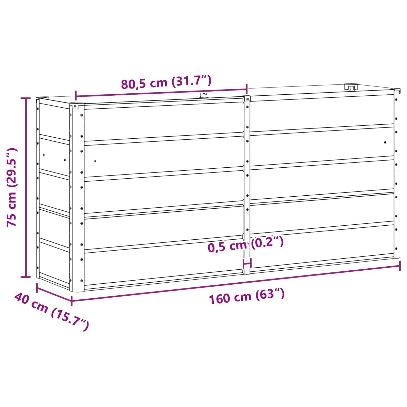 ComfortXL - Jardinière haute XXL acier pour terrasse brise-vue végétal 160x40x75 cm Gris clair - ComfortXL Outdoor Living - Image 7