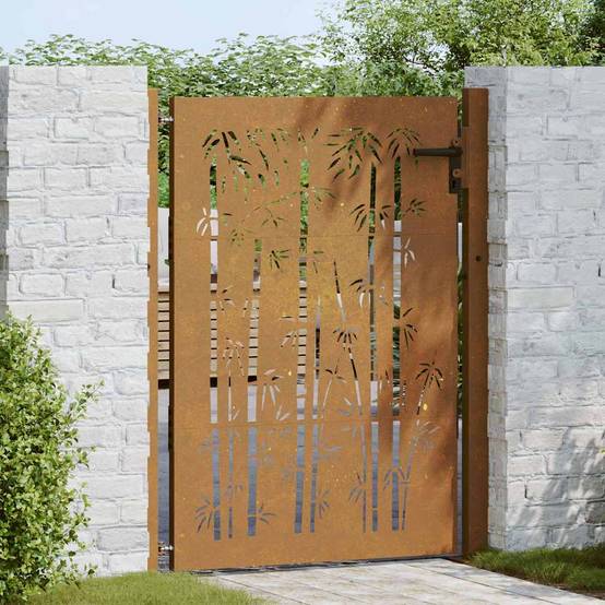 Portillon d'Entrée Acier Corten Motif Bambou avec Poteaux pour Jardin Terrasse Rouillé 105x130 cm – ComfortXL Outdoor Living - Image 3