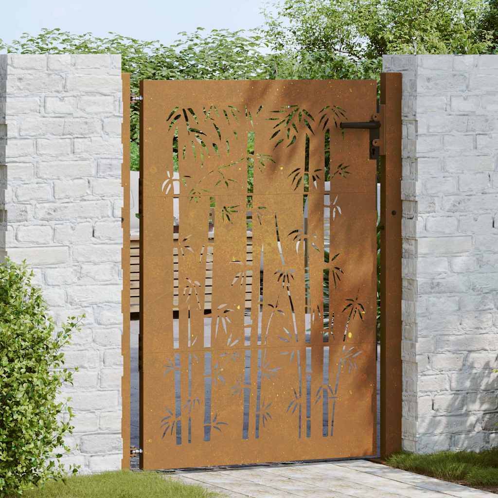 Portillon d'Entrée Acier Corten Motif Bambou avec Poteaux pour Jardin Terrasse Rouillé 105x130 cm – ComfortXL Outdoor Living - Image 3