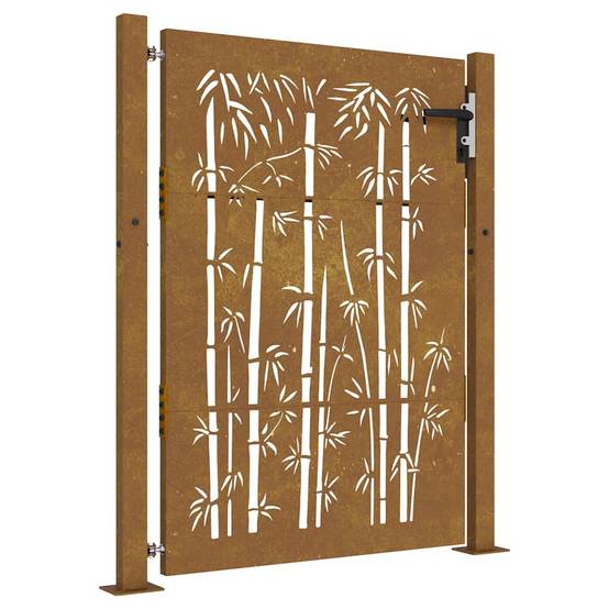 Portillon d'Entrée Acier Corten Motif Bambou avec Poteaux pour Jardin Terrasse Rouillé 105x130 cm – ComfortXL Outdoor Living - Image 2