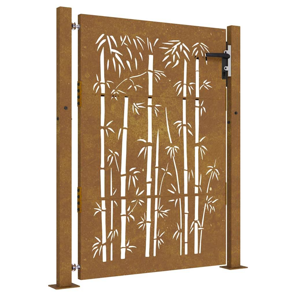 Portillon d'Entrée Acier Corten Motif Bambou avec Poteaux pour Jardin Terrasse Rouillé 105x130 cm – ComfortXL Outdoor Living - Image 2