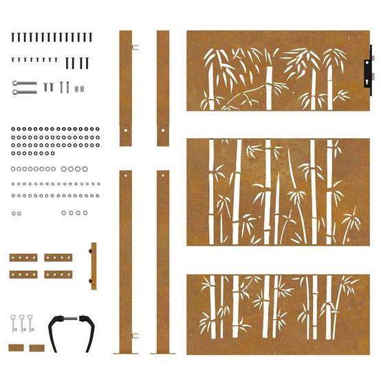 Portillon d'Entrée Acier Corten Motif Bambou avec Poteaux pour Jardin Terrasse Rouillé 105x130 cm – ComfortXL Outdoor Living - Image 6