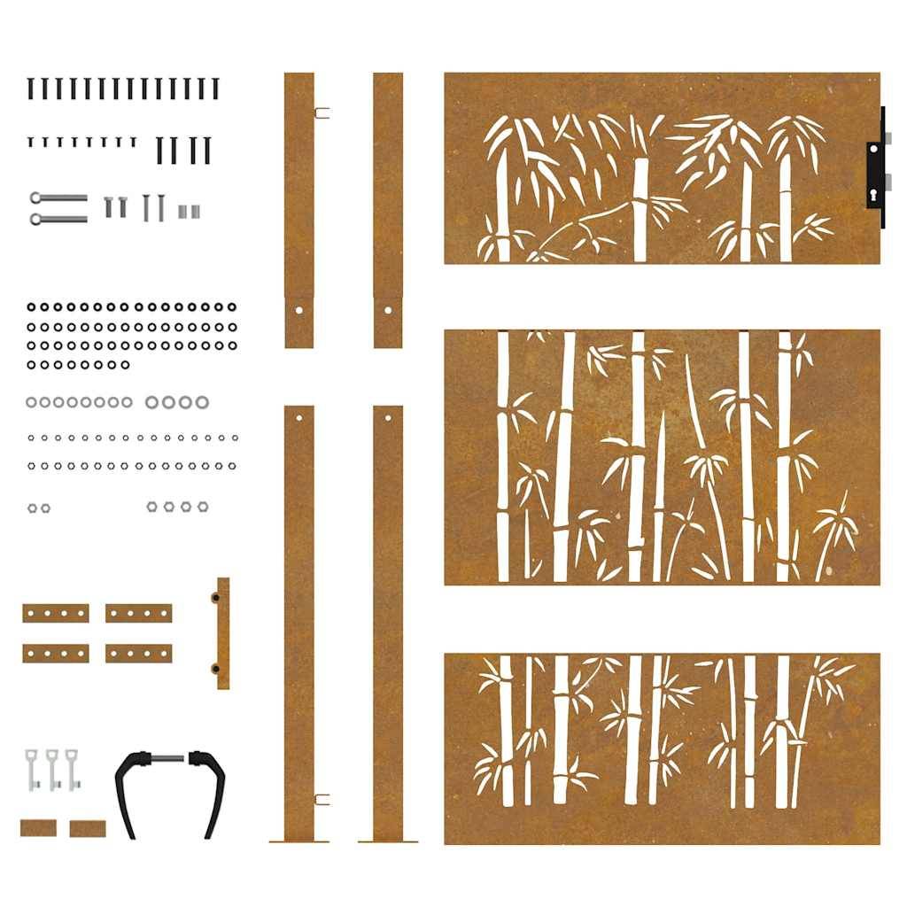 Portillon d'Entrée Acier Corten Motif Bambou avec Poteaux pour Jardin Terrasse Rouillé 105x130 cm – ComfortXL Outdoor Living - Image 6