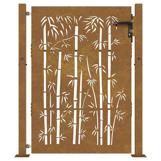 Portillon d'Entrée Acier Corten Motif Bambou avec Poteaux pour Jardin Terrasse Rouillé 105x130 cm – ComfortXL Outdoor Living - Image 4