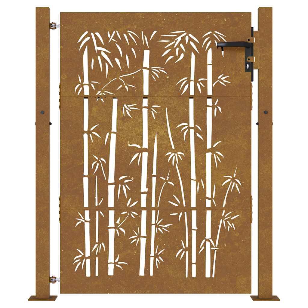 Portillon d'Entrée Acier Corten Motif Bambou avec Poteaux pour Jardin Terrasse Rouillé 105x130 cm – ComfortXL Outdoor Living - Image 4