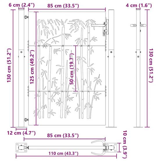 Portillon d'Entrée Acier Corten Motif Bambou avec Poteaux pour Jardin Terrasse Rouillé 105x130 cm – ComfortXL Outdoor Living - Image 7