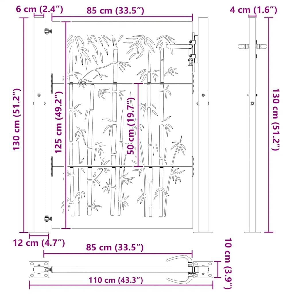 Portillon d'Entrée Acier Corten Motif Bambou avec Poteaux pour Jardin Terrasse Rouillé 105x130 cm – ComfortXL Outdoor Living - Image 7