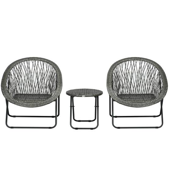 ComfortXL - Salon de jardin 3 pièces rotin PE acier gris 2 fauteuils et table pliante pour balcon terrasse compacte - Image 2