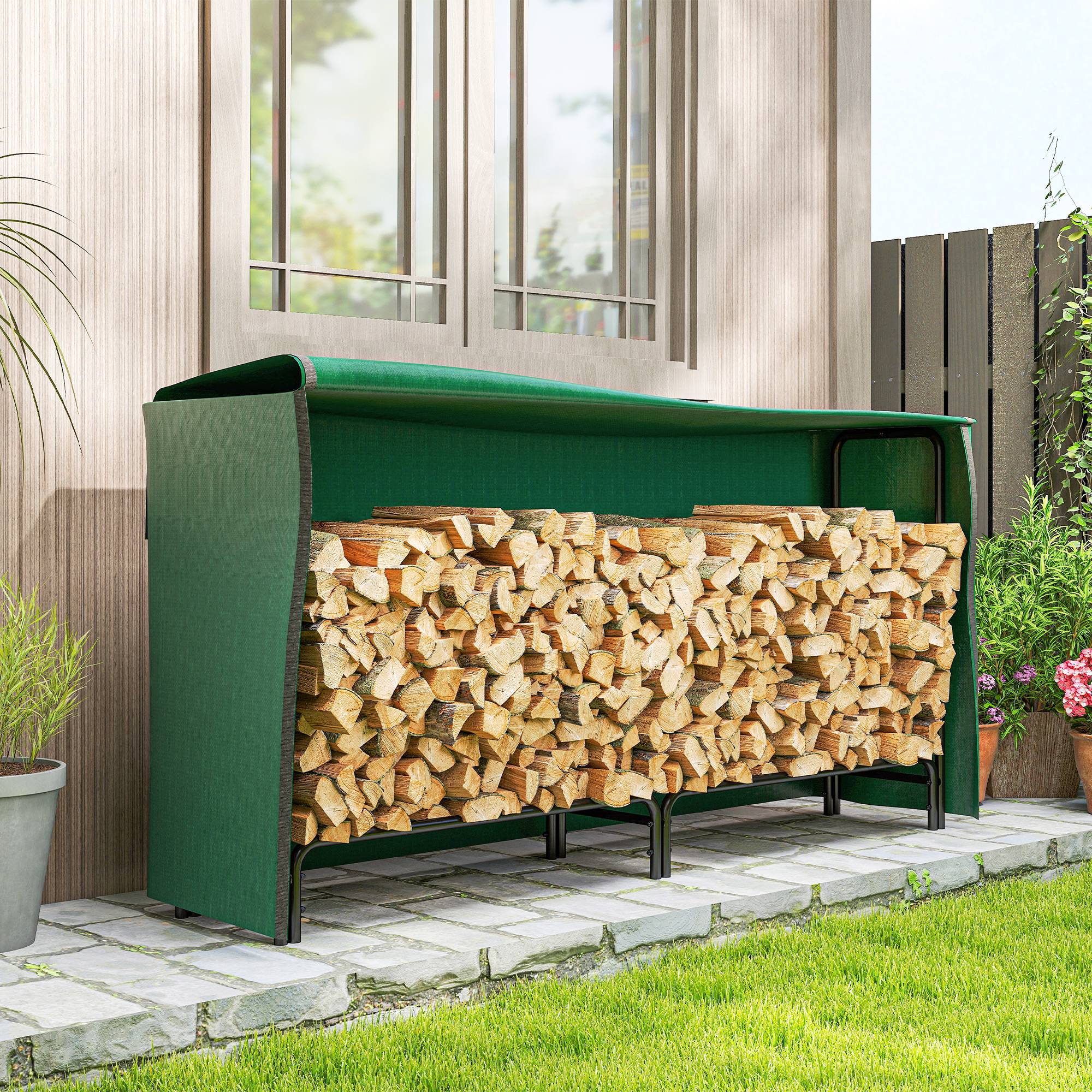ComfortXL - Range-bûches métal extérieur protection housse imperméable 200x36x99cm noir - ComfortXL Outdoor Living - Image 4