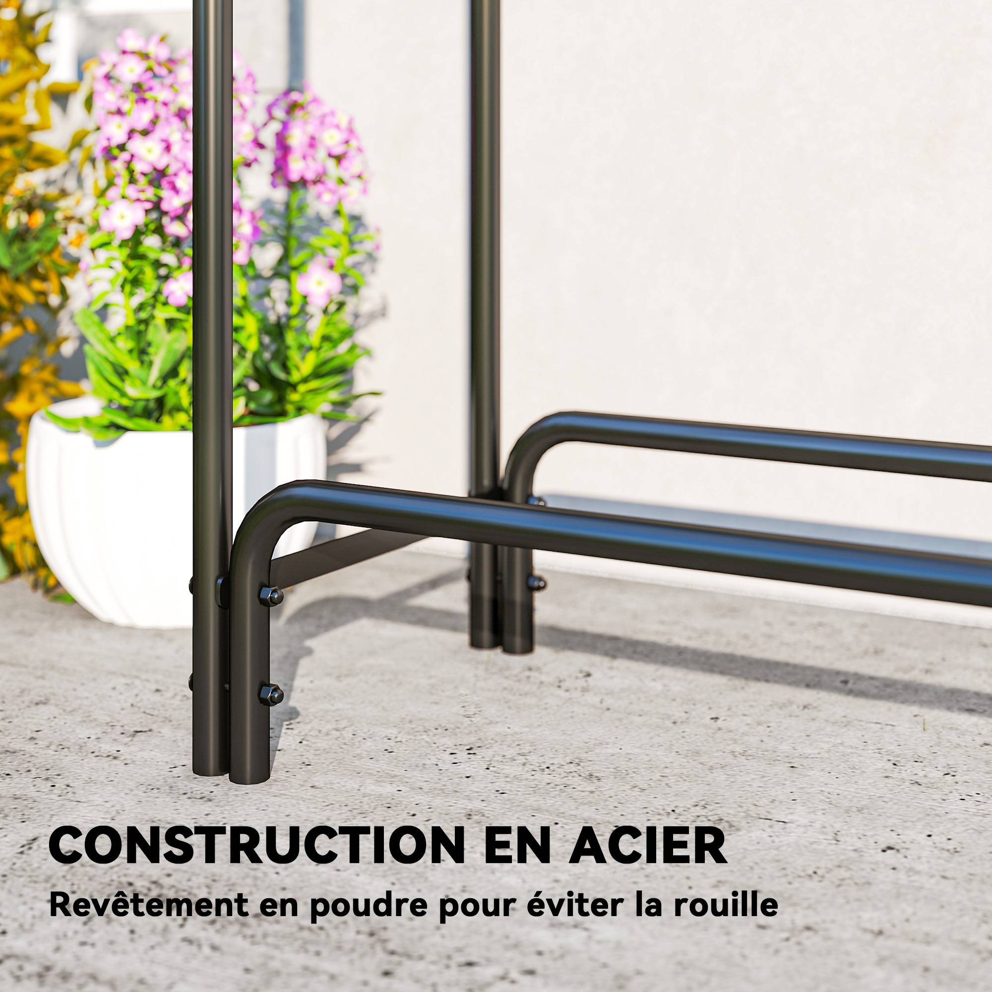 ComfortXL - Range-bûches métal extérieur protection housse imperméable 200x36x99cm noir - ComfortXL Outdoor Living - Image 8