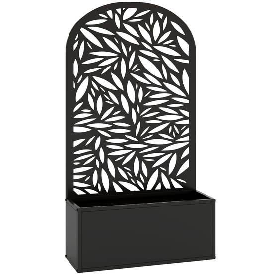 Outsunny - Jardinière avec treillis brise-vue découpé en feuilles - à fixer au mur ou au sol - cadre en métal - 61x23x113cm - noir - Outsunny - Image 1