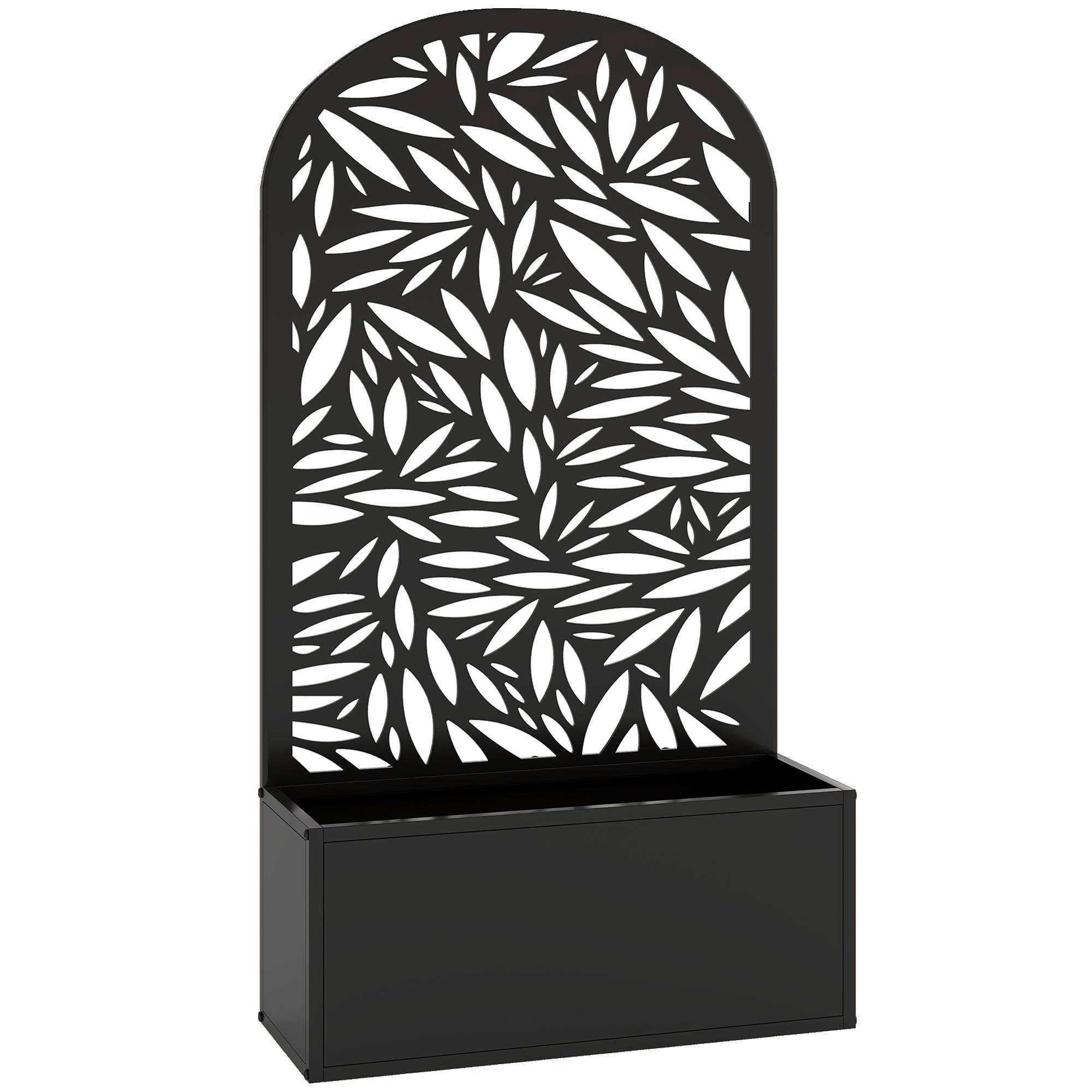 Outsunny - Jardinière avec treillis brise-vue découpé en feuilles - à fixer au mur ou au sol - cadre en métal - 61x23x113cm - noir - Outsunny - Image 1