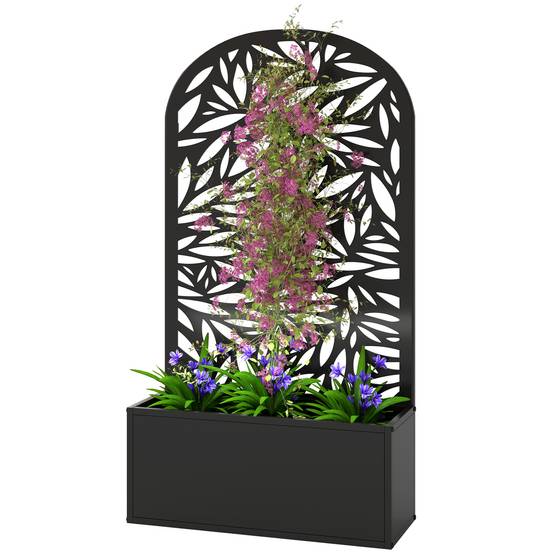 Outsunny - Jardinière avec treillis brise-vue découpé en feuilles - à fixer au mur ou au sol - cadre en métal - 61x23x113cm - noir - Outsunny - Image 5