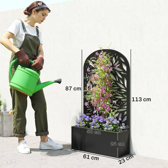 Outsunny - Jardinière avec treillis brise-vue découpé en feuilles - à fixer au mur ou au sol - cadre en métal - 61x23x113cm - noir - Outsunny - Image 3
