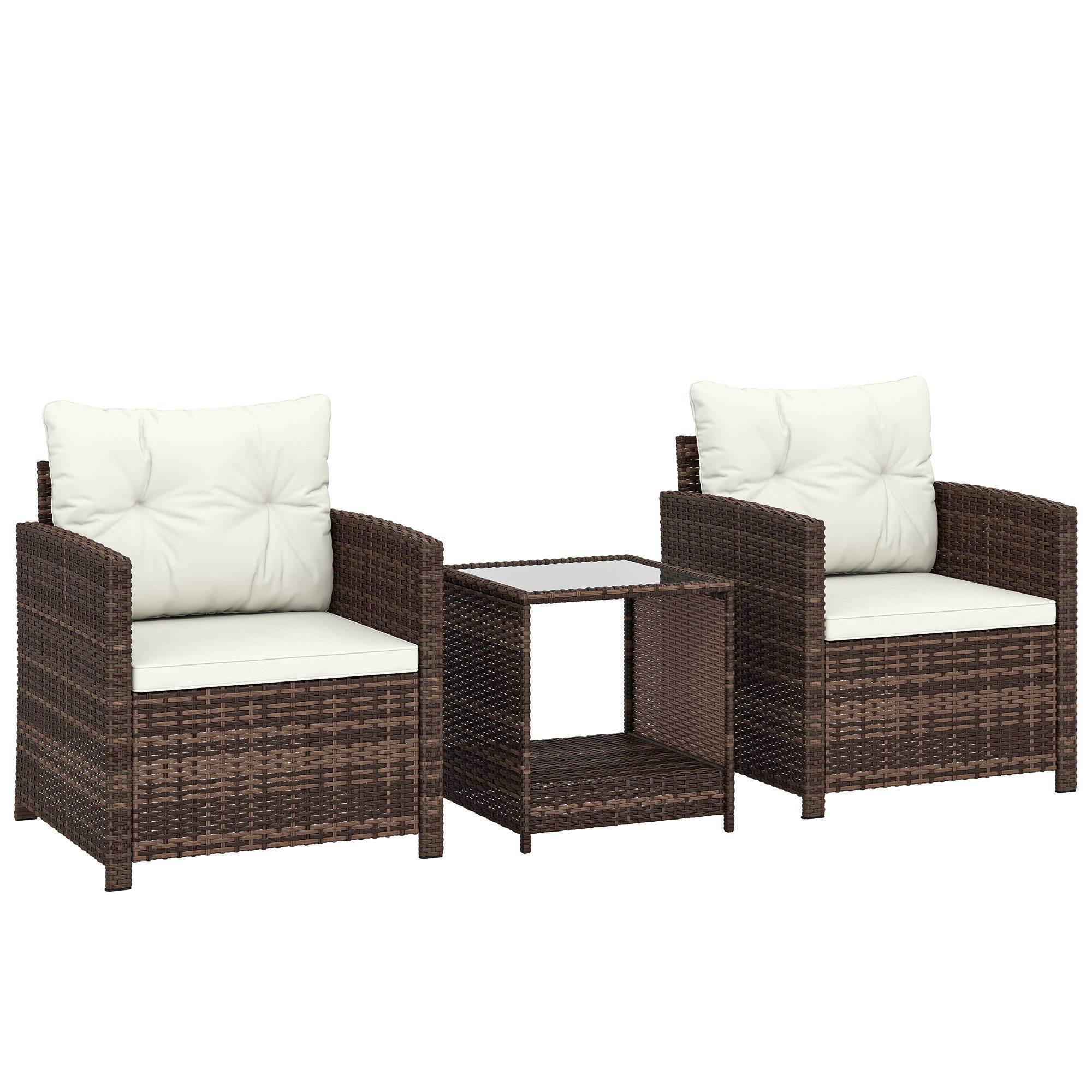 ComfortXL - Salon de jardin 3 pièces résine tressée acier crème balcon terrasse table 2 niveaux coussins lavables - Image 10