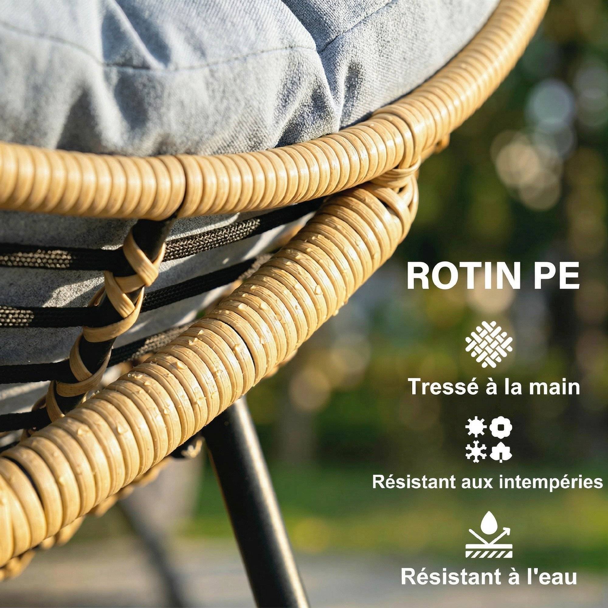Fauteuil à Bascule Résine Tressée Balcon Terrasse Assise Rembourrée Coton Gris - ComfortXL Outdoor Living - Image 7