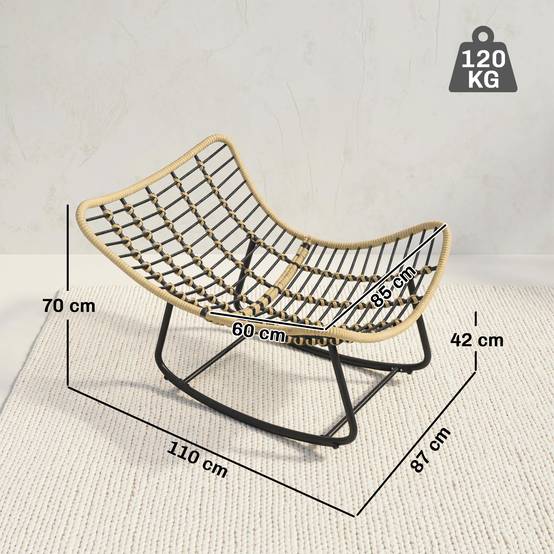Fauteuil à Bascule Résine Tressée Balcon Terrasse Assise Rembourrée Coton Gris - ComfortXL Outdoor Living - Image 5