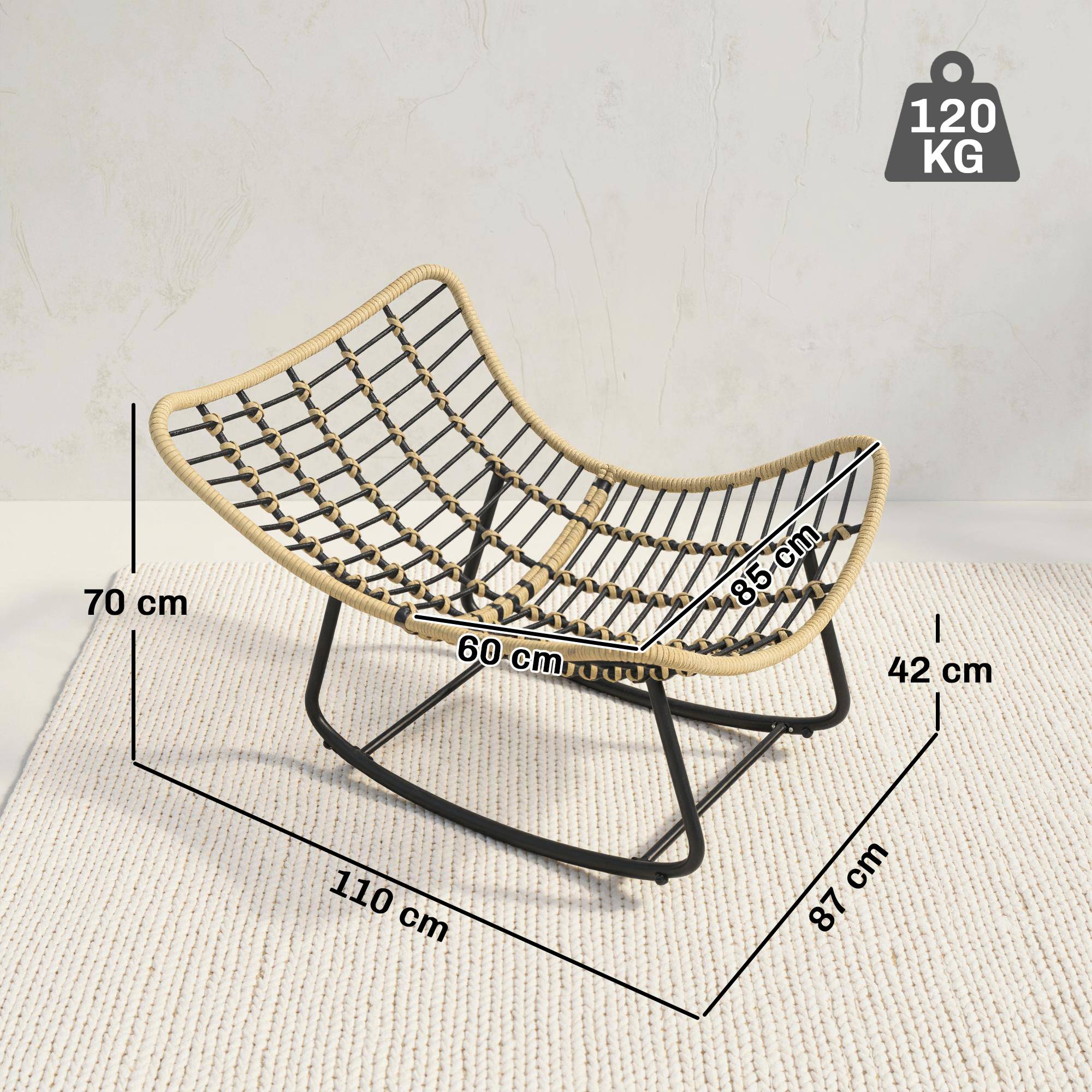 Fauteuil à Bascule Résine Tressée Balcon Terrasse Assise Rembourrée Coton Gris - ComfortXL Outdoor Living - Image 5