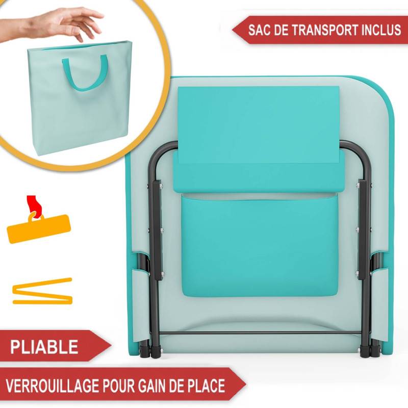 Transat de plage confortable Turquoise 165cm dossier réglable et coussin pour la tête sac inclus - Image 3