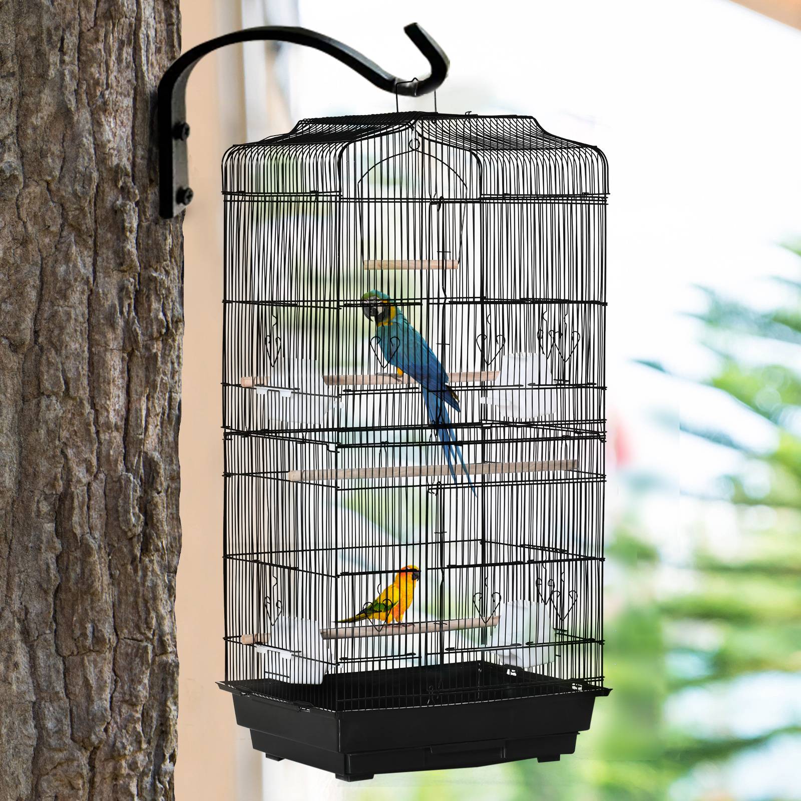 Sans Marque - Cage à oiseaux volière avec mangeoires perchoirs plateau excrément amovible cage pour canaris perruches perroquets 46,5 x 35,5 x 92 cm noir - Image 10