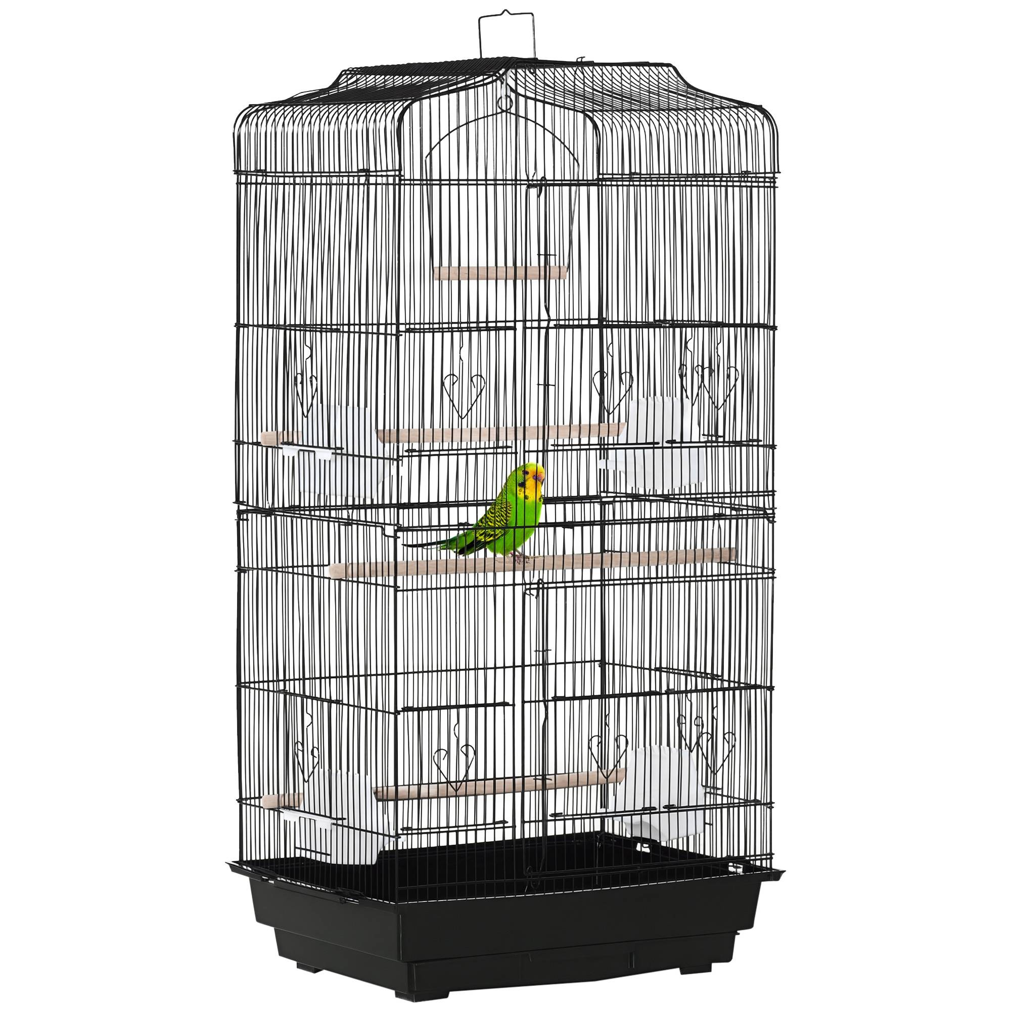 Sans Marque - Cage à oiseaux volière avec mangeoires perchoirs plateau excrément amovible cage pour canaris perruches perroquets 46,5 x 35,5 x 92 cm noir - Image 1