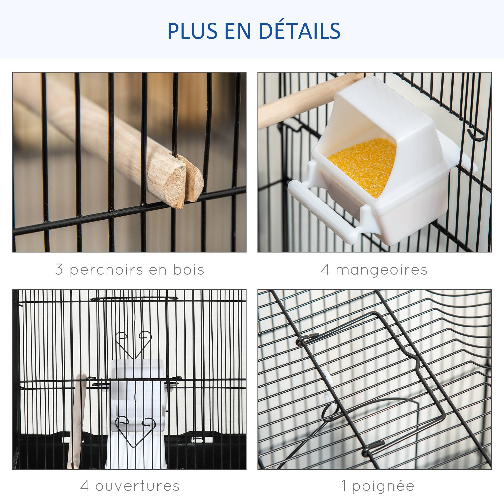 Sans Marque - Cage à oiseaux volière avec mangeoires perchoirs plateau excrément amovible cage pour canaris perruches perroquets 46,5 x 35,5 x 92 cm noir - Image 6