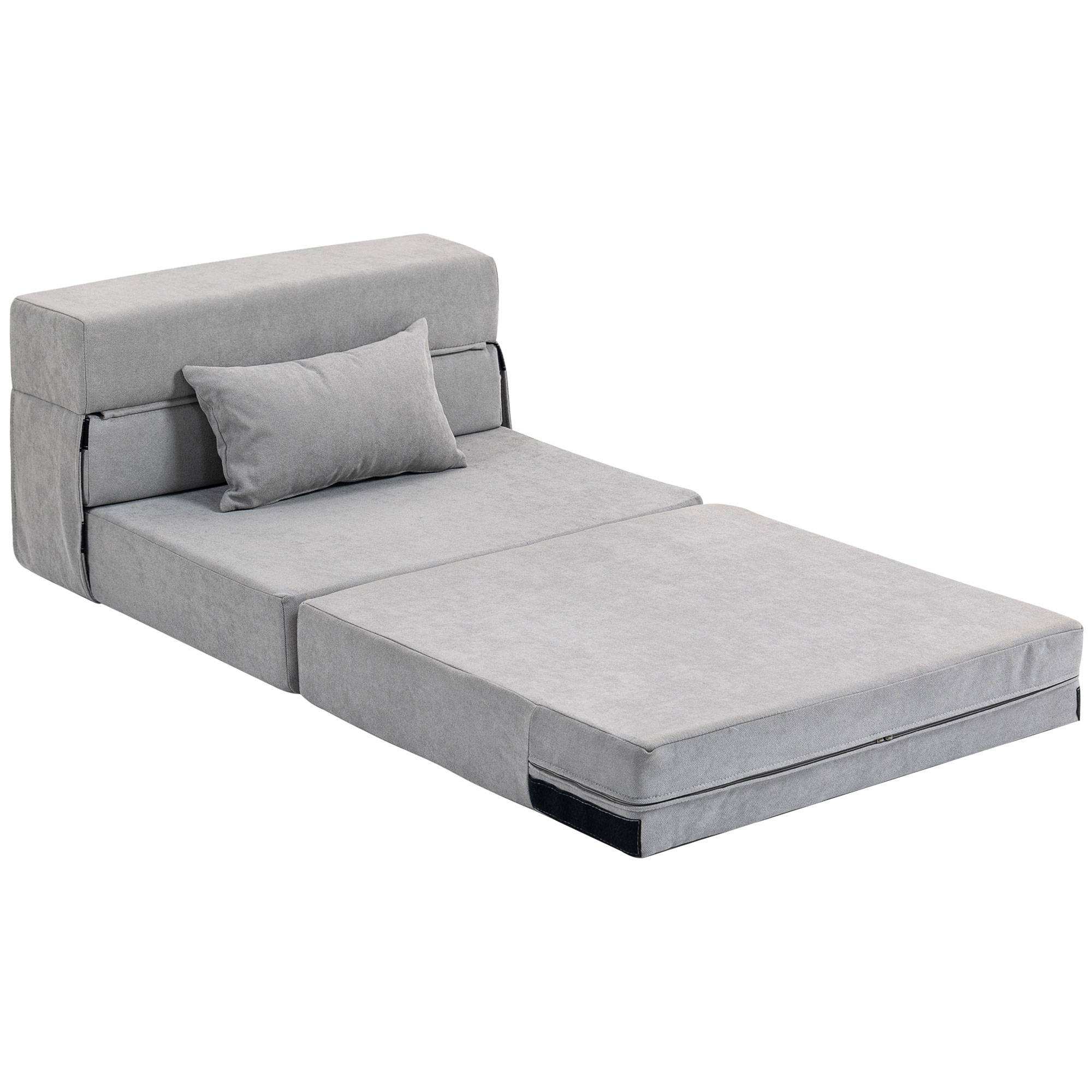 Canapé de sol, canapé rembourré, convertible en matelas, mousse, coussins, gris clair - Image 2