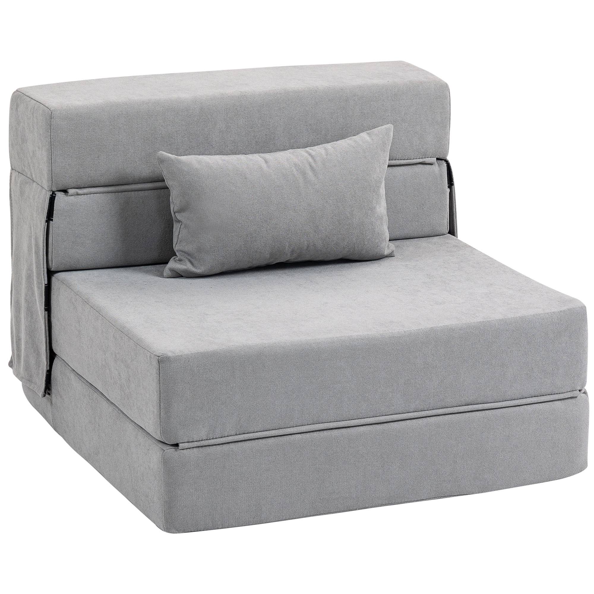 Canapé de sol, canapé rembourré, convertible en matelas, mousse, coussins, gris clair - Image 1