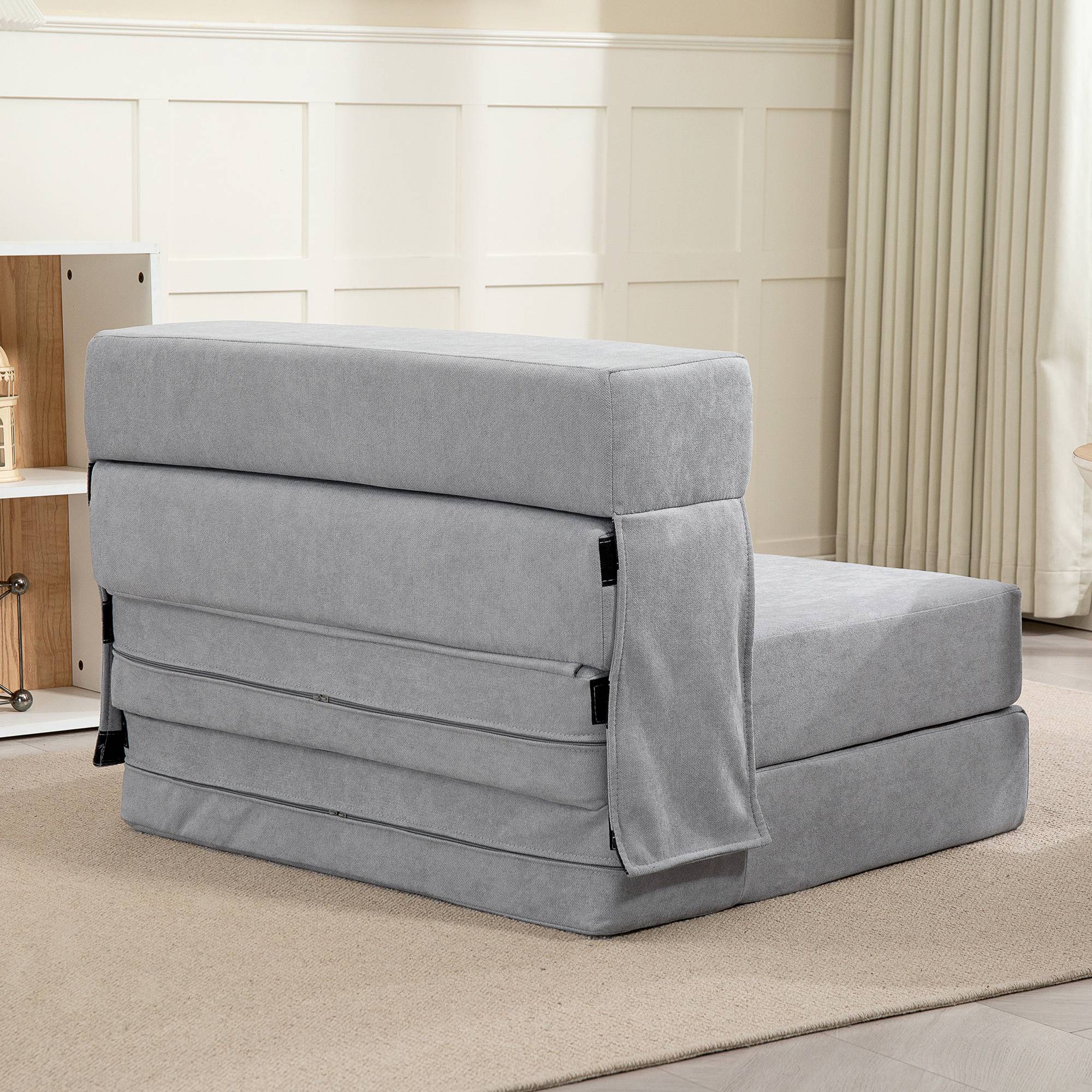 Canapé de sol, canapé rembourré, convertible en matelas, mousse, coussins, gris clair - Image 10