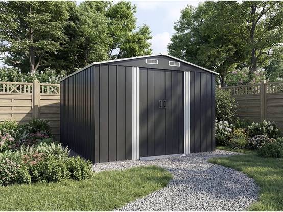 Abri De Jardin Métal Avec Porte Coulissante "boston" - 8 M² - Gris -habitat Et Jardin - Image 2