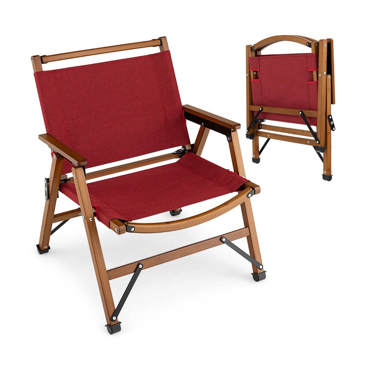 Helloshop26 - Chaise de camping pliante charge 150 kg avec cadre en bambou massif chaise pliante d'extérieur avec accoudoirs hauteur d’assise 34cm - Image 1