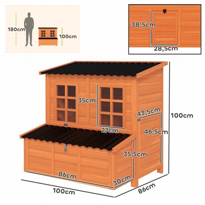 PANGIVO - Poulailler avec nid pour 4-6 poules, toit étanche, bois de sapin, plastique, 100 x 86 x 100 cm - PANGIVO - Image 3