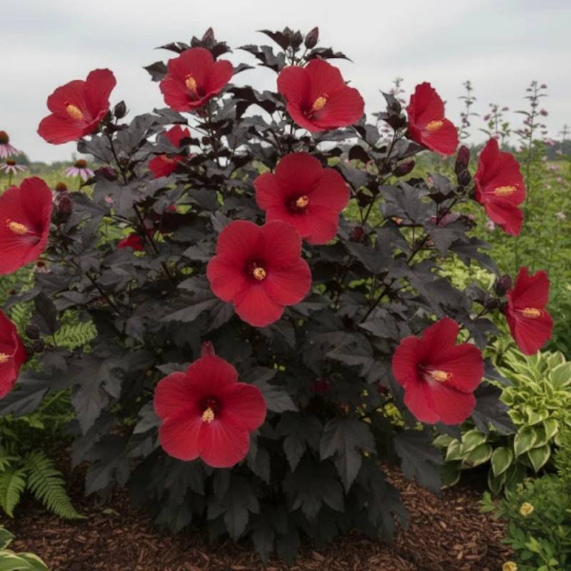Hibiscus des marais SUMMERIFIC® Midnight Marvel à fleurs Rouge/ - feuillage Caduc - Pot de 7,5L - 40/60 cm - Image 3