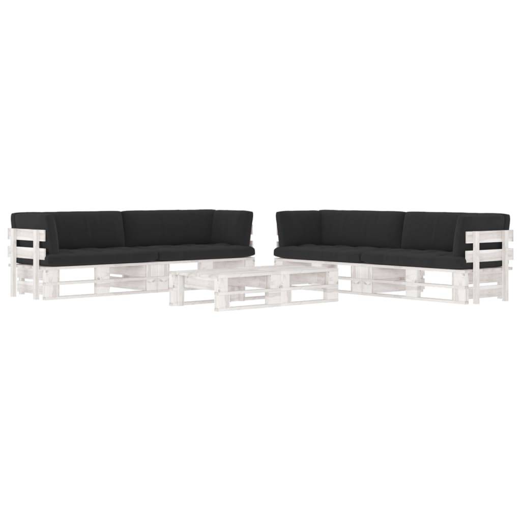 Vidaxl - Salon de jardin palette 6 pcs et coussins Pin imprégné de blanc vidaXL 3067004 - Image 1
