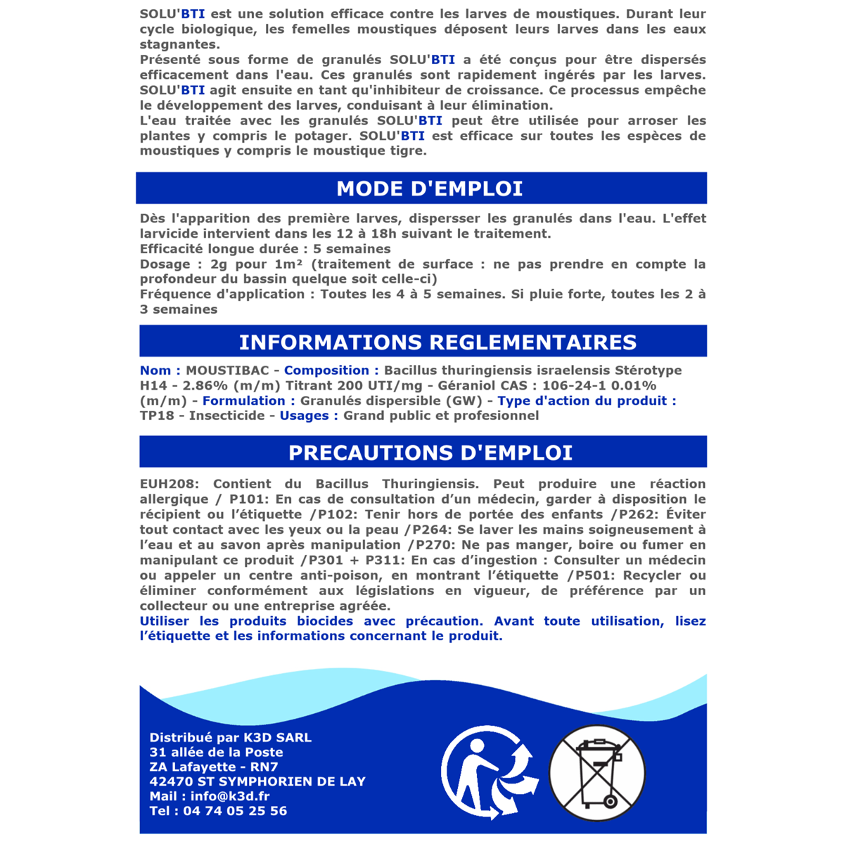 SOLU'BTI - Moustiques - 100 gr de Larvicide Biologique - BTI - Bacillus Thuringiensis - Image 3