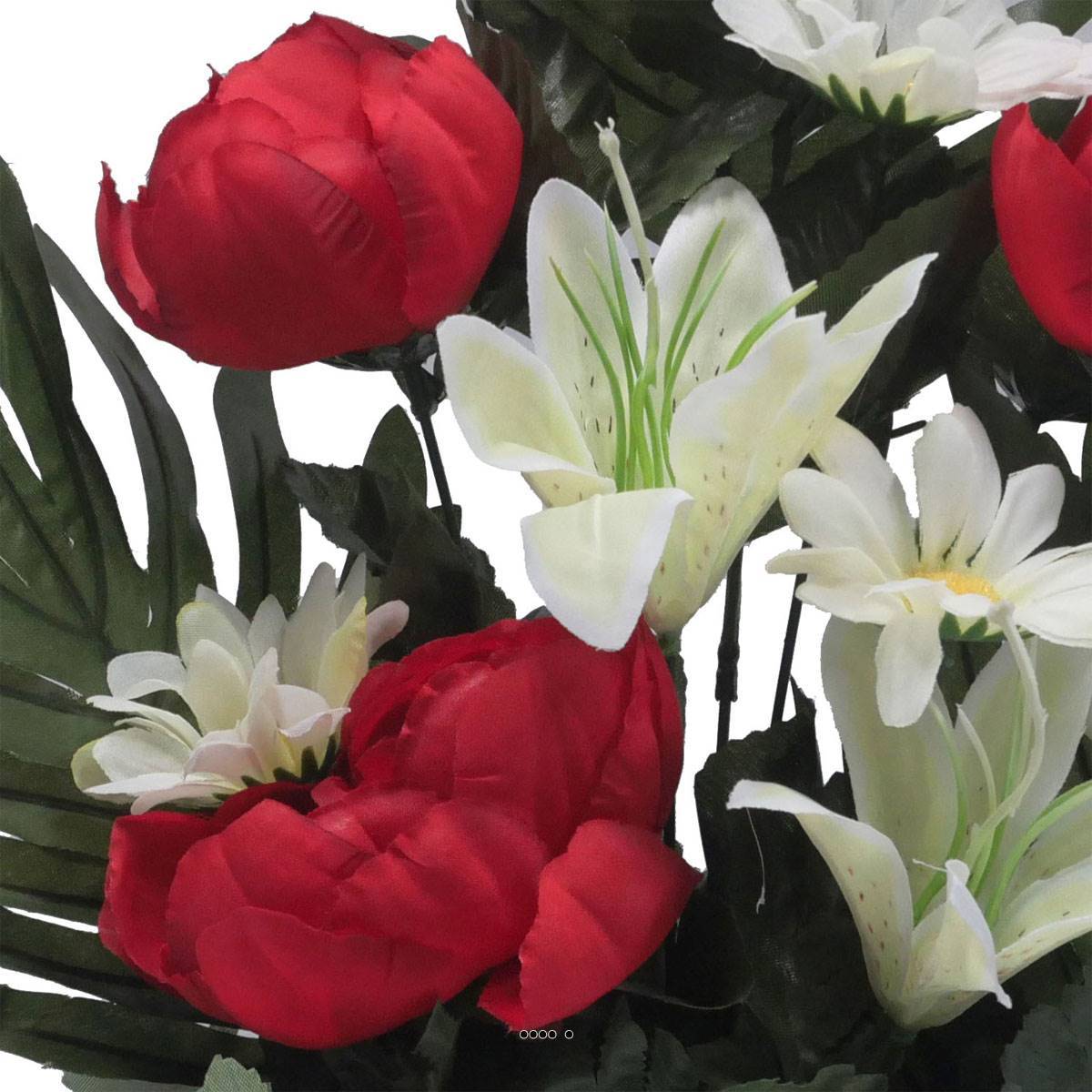 Jardinière fleurs artificielles Pivoine, Lys, Gerbera et ficus Rouge pour la Toussaint - couleur: Rouge - Image 3