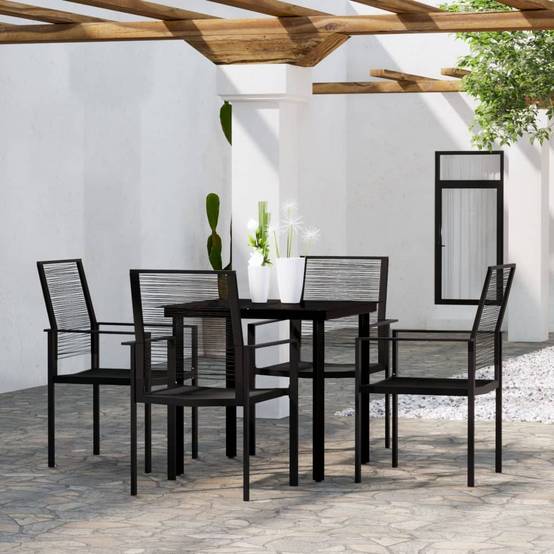 Ensemble Repas 4P Rotin Creux PVC et Acier Carré Noir – ComfortXL Outdoor Living - Image 1