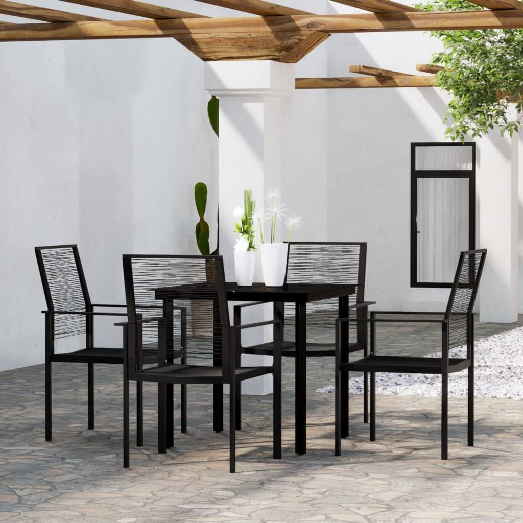 Ensemble Repas 4P Rotin Creux PVC et Acier Carré Noir – ComfortXL Outdoor Living - Image 1